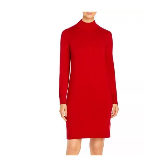 Boss Fabelletta Virgin Wool Blend Turtleneck Sweater Dress Red Oversized Small - Picture 1 of 11